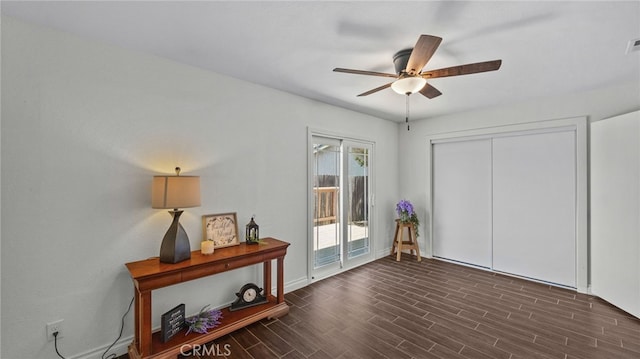 10069 Hershey Way, Riverside, CA 92503 - bedroom with access to outside, dark wood finished floors, a ceiling fan, and a closet