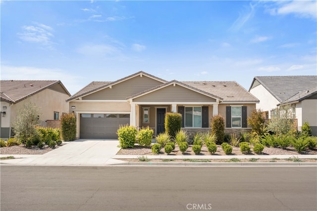 29391 Santa Ynez Cir, Menifee, CA 92584 - craftsman-style home with concrete driveway, stucco siding, a tiled roof, and an attached garage