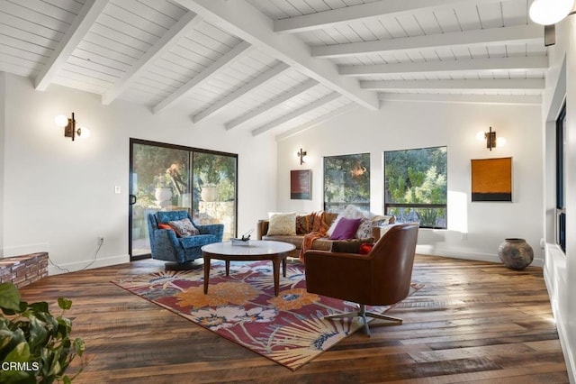 1417 Foothill Rd, Ojai, CA 93023 - living room featuring hardwood / wood-style floors, baseboards, and wooden ceiling