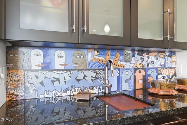 1417 Foothill Rd, Ojai, CA 93023 - detailed view of glass insert cabinets and dark stone countertops