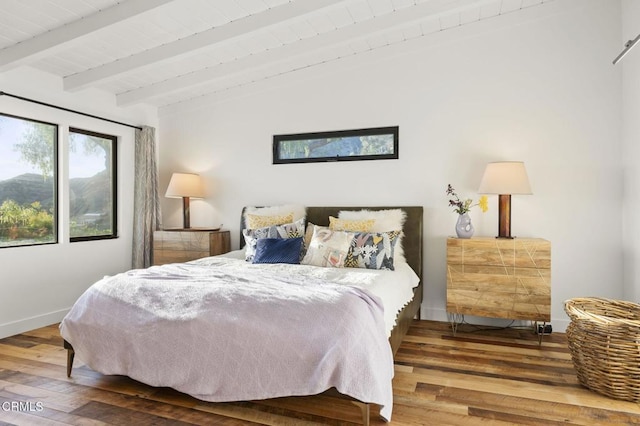 1417 Foothill Rd, Ojai, CA 93023 - bedroom with wood finished floors, wood ceiling, and baseboards