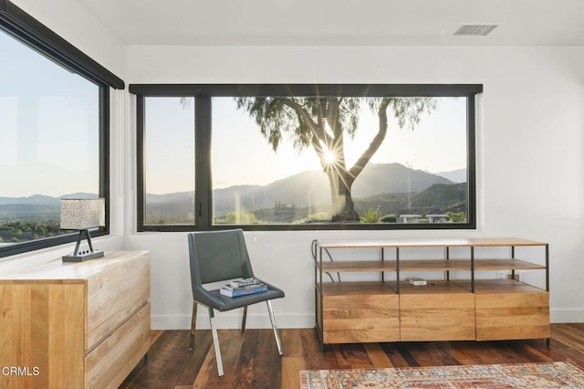 1417 Foothill Rd, Ojai, CA 93023 - sitting room featuring healthy amount of natural light, wood finished floors, baseboards, and a mountain view