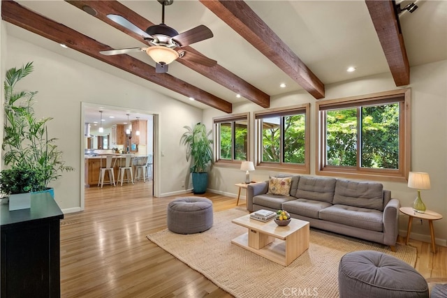 15 Quadra Ct, Chico, CA 95928 - living room with baseboards, light wood-style floors, recessed lighting, and ceiling fan