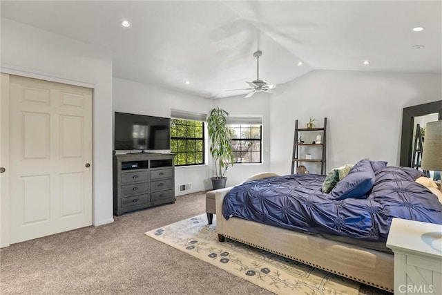 15 Quadra Ct, Chico, CA 95928 - carpeted bedroom with lofted ceiling, recessed lighting, and ceiling fan