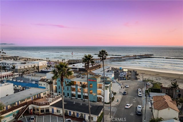 drone / aerial view with a view of the beach and a water view