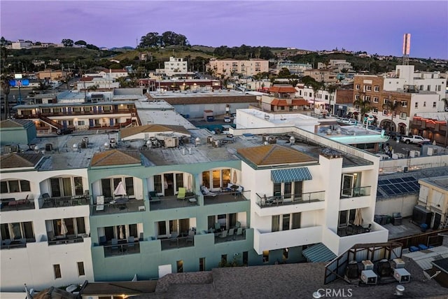 view of aerial view at dusk