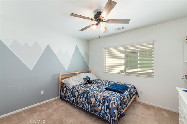 bedroom with visible vents, baseboards, and carpet flooring