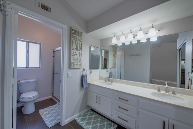 bathroom featuring a sink, visible vents, toilet, and tile patterned flooring