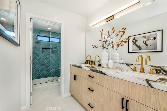 7171/2 Orchid Ave, Corona Del Mar, CA 92625 - full bathroom featuring a shower stall, double vanity, and a sink
