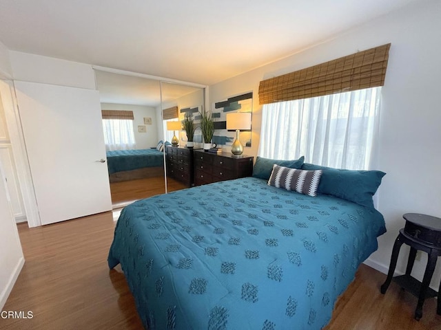 bedroom with a closet and wood finished floors