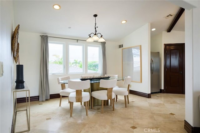 33762 Orilla Rd, Dana Point, CA 92629 - dining space with baseboards, lofted ceiling, and recessed lighting