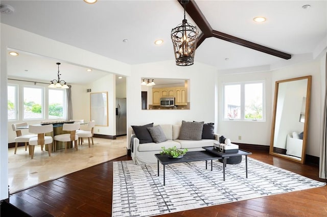 33762 Orilla Rd, Dana Point, CA 92629 - living area with a chandelier, plenty of natural light, baseboards, hardwood / wood-style flooring, and recessed lighting