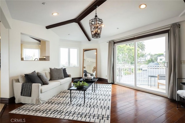 33762 Orilla Rd, Dana Point, CA 92629 - living area with plenty of natural light, hardwood / wood-style floors, a chandelier, baseboards, and recessed lighting