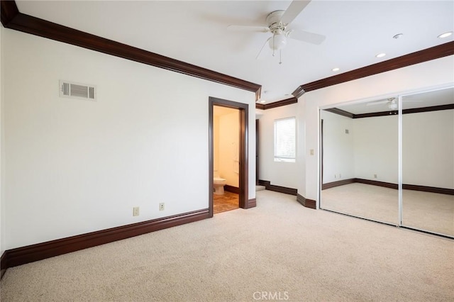 33762 Orilla Rd, Dana Point, CA 92629 - unfurnished bedroom featuring ornamental molding, light colored carpet, baseboards, recessed lighting, and a closet