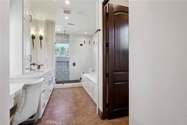 121 Avenida Pizarro, San Clemente, CA 92672 - bathroom with a shower stall, vanity, and recessed lighting