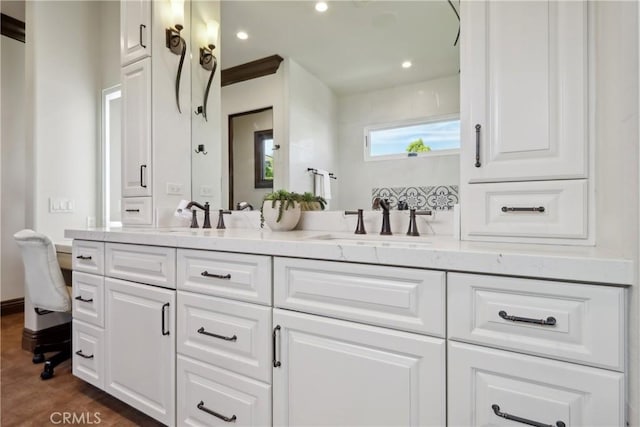 121 Avenida Pizarro, San Clemente, CA 92672 - full bathroom featuring double vanity, wood finished floors, and recessed lighting