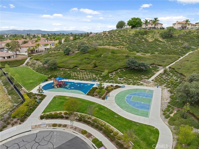 bird's eye view with a mountain view and a residential view
