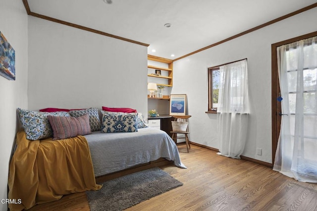 308 Topa Topa Dr, Ojai, CA 93023 - bedroom featuring light wood-style floors, crown molding, and baseboards