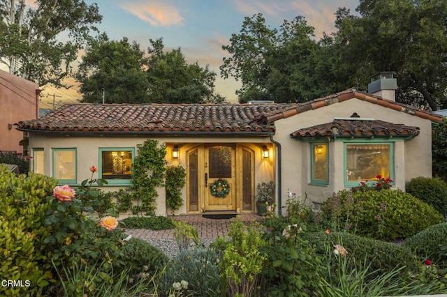 308 Topa Topa Dr, Ojai, CA 93023 - mediterranean / spanish house with a chimney, a tile roof, and stucco siding