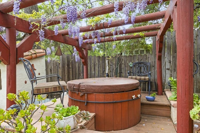 308 Topa Topa Dr, Ojai, CA 93023 - view of patio / terrace with a pergola, fence, and a hot tub