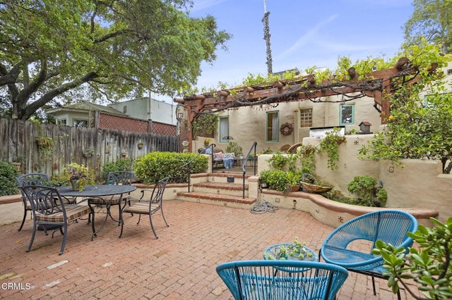 308 Topa Topa Dr, Ojai, CA 93023 - view of patio / terrace featuring a pergola, fence, and outdoor dining area