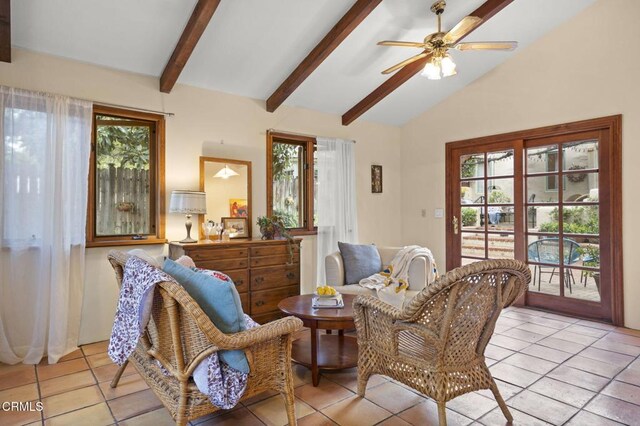 308 Topa Topa Dr, Ojai, CA 93023 - living area with light tile patterned floors and ceiling fan