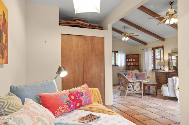 308 Topa Topa Dr, Ojai, CA 93023 - living area with a ceiling fan and tile patterned flooring