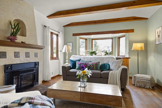 308 Topa Topa Dr, Ojai, CA 93023 - living room with a tile fireplace and wood finished floors