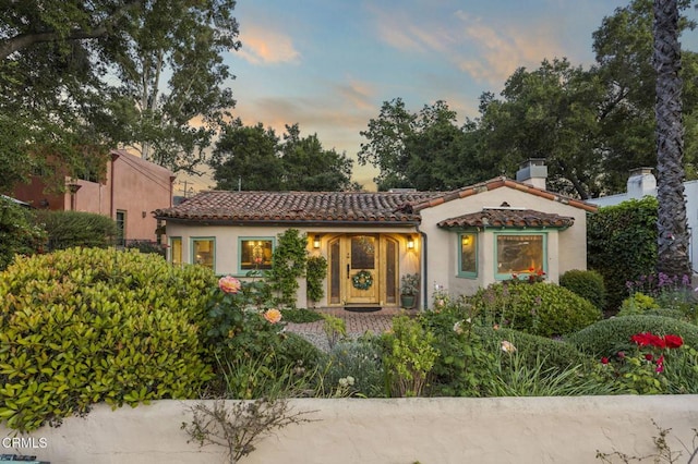 308 Topa Topa Dr, Ojai, CA 93023 - mediterranean / spanish-style home featuring a tiled roof, stucco siding, and a chimney