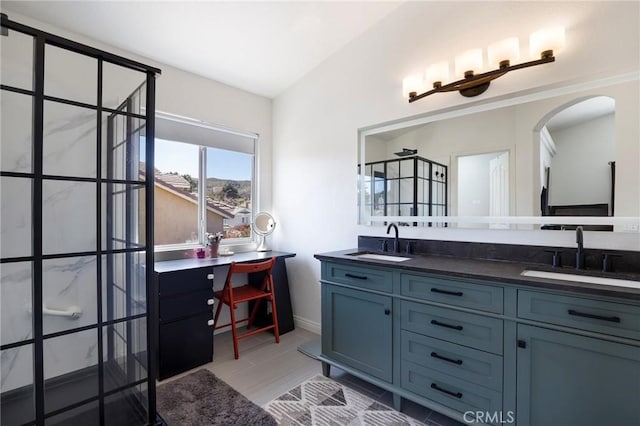 40824 Cobblestone Ct, Palmdale, CA 93551 - full bath with double vanity, baseboards, and a shower