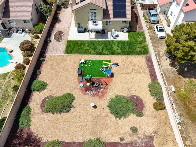 40824 Cobblestone Ct, Palmdale, CA 93551 - aerial perspective of suburban area with a pool area