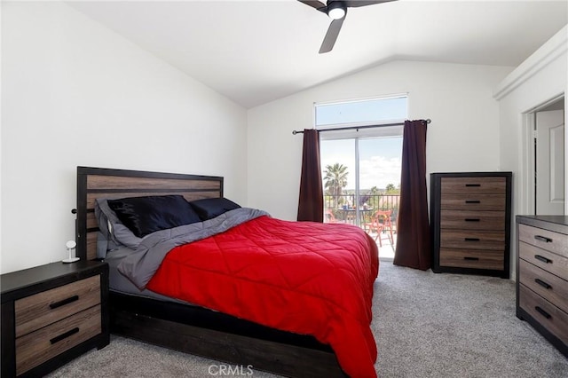 40824 Cobblestone Ct, Palmdale, CA 93551 - bedroom featuring lofted ceiling, carpet floors, a ceiling fan, and access to outside