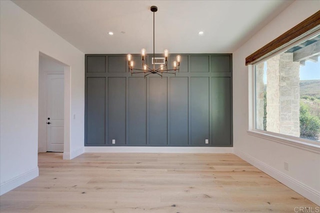 24321 Barona Mesa Rd, Ramona, CA 92065 - unfurnished dining area featuring baseboards, recessed lighting, a chandelier, and light wood-type flooring