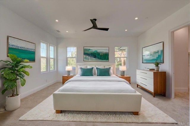 24321 Barona Mesa Rd, Ramona, CA 92065 - bedroom with light carpet, baseboards, visible vents, and recessed lighting