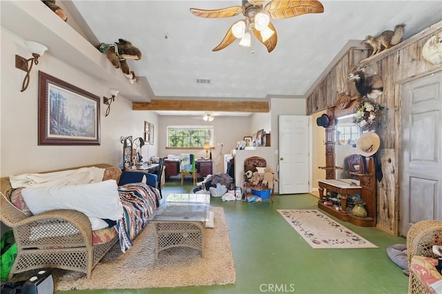 20130 Monte Vista Rd, Apple Valley, CA 92308 - living area featuring visible vents, a wealth of natural light, ceiling fan, and finished concrete floors