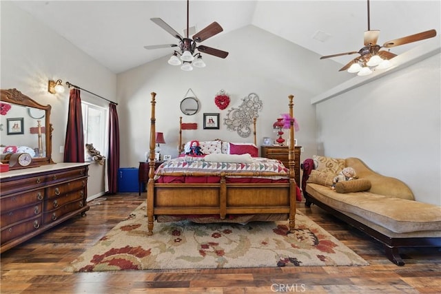 20130 Monte Vista Rd, Apple Valley, CA 92308 - bedroom featuring vaulted ceiling, a ceiling fan, and wood finished floors