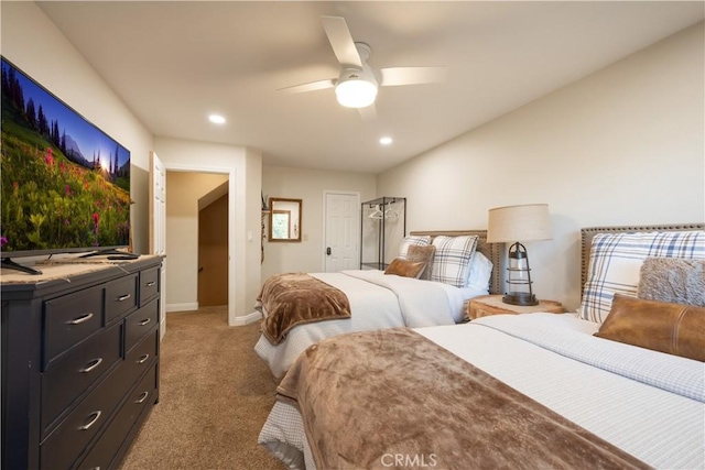 813 Brentwood Dr, Lake Arrowhead, CA 92352 - bedroom with carpet flooring, recessed lighting, baseboards, and a ceiling fan
