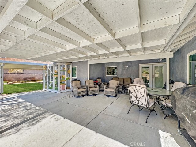 7455 Bangor Ave, Hesperia, CA 92345 - view of patio with an outdoor living space and french doors
