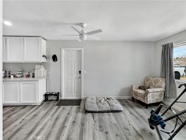 7455 Bangor Ave, Hesperia, CA 92345 - interior space with baseboards, a textured ceiling, ceiling fan, and light wood-type flooring