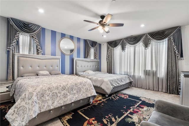 16614 Trailblazer Ave, Chino, CA 91708 - bedroom featuring wallpapered walls, carpet flooring, and a ceiling fan