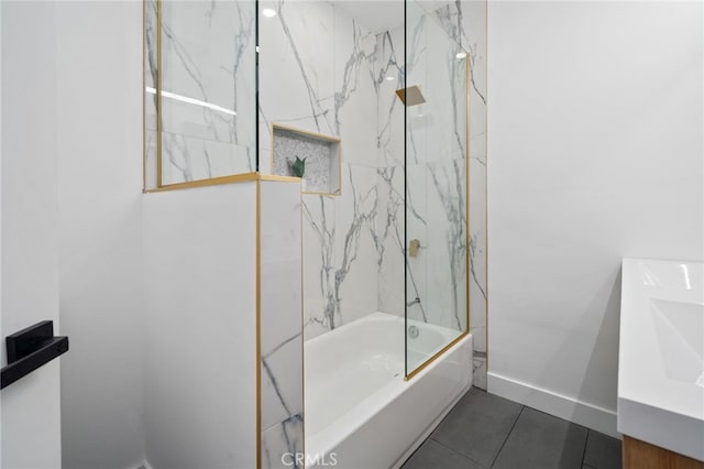 3533 Deerford St, Lakewood, CA 90712 - bathroom featuring vanity, shower / tub combination, tile patterned flooring, and baseboards