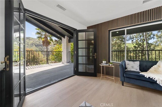115 Buckskin Rd, Bell Canyon, CA 91307 - doorway to outside with wood finished floors, plenty of natural light, and a mountain view