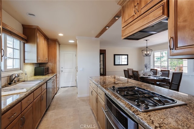 6528 Abbottswood Dr, Rancho Palos Verdes, CA 90275 - kitchen featuring baseboards, a sink, appliances with stainless steel finishes, decorative backsplash, and light stone counters