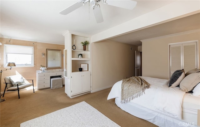 6528 Abbottswood Dr, Rancho Palos Verdes, CA 90275 - bedroom with crown molding, ceiling fan, light colored carpet, and baseboards