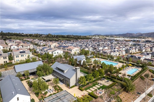 aerial view with a residential view and a mountain view