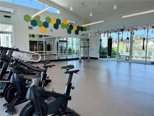 2454 Nova Way, Corona, CA 92883 - workout area with an AC wall unit, healthy amount of natural light, and a high ceiling