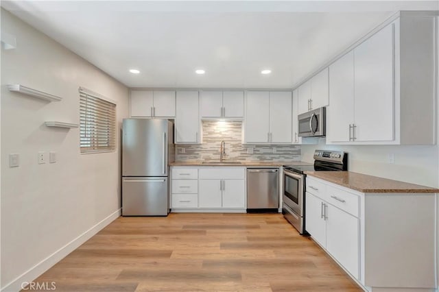 444 Obispo Ave Unit 201, Long Beach, CA 90814 - kitchen with stainless steel appliances, a sink, white cabinetry, recessed lighting, and decorative backsplash