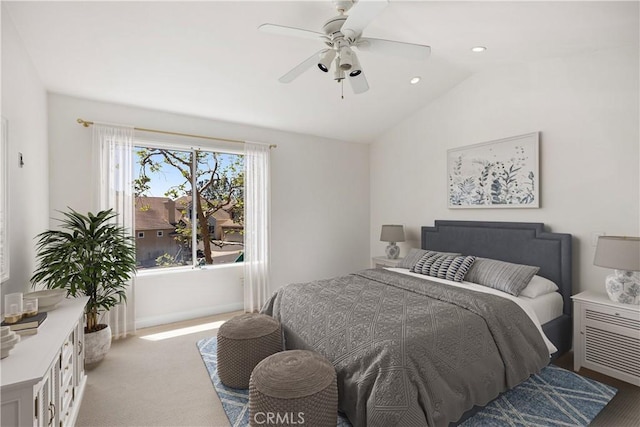 8 Carey Ct, Aliso Viejo, CA 92656 - carpeted bedroom with a ceiling fan, baseboards, lofted ceiling, and recessed lighting