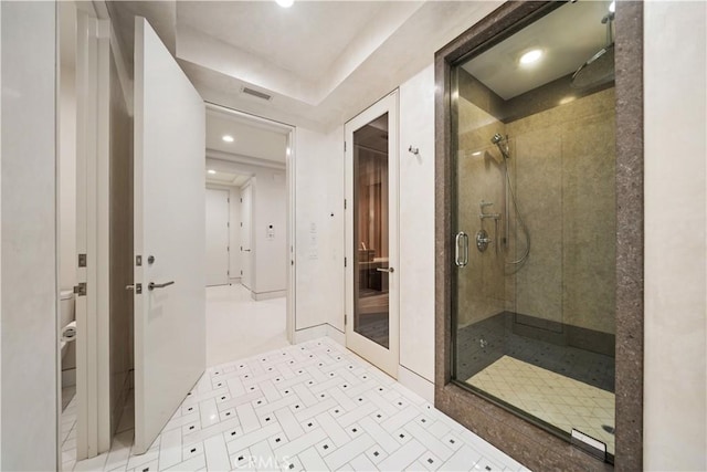 9 Shoreridge, Newport Coast, CA 92657 - bathroom with toilet, visible vents, and a stall shower