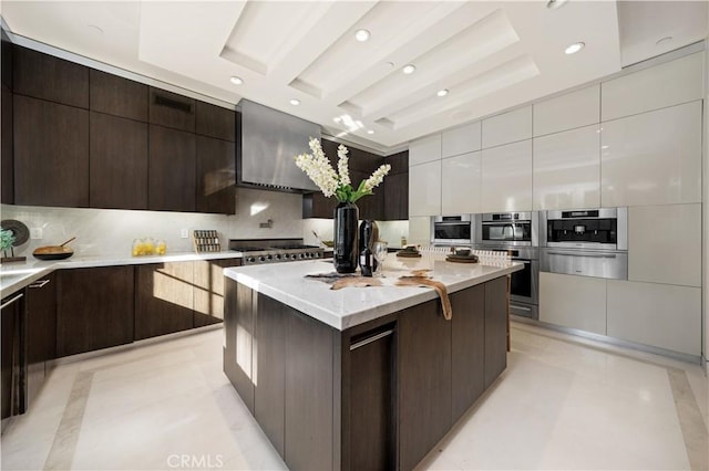 9 Shoreridge, Newport Coast, CA 92657 - kitchen featuring dark brown cabinets, a warming drawer, and modern cabinets
